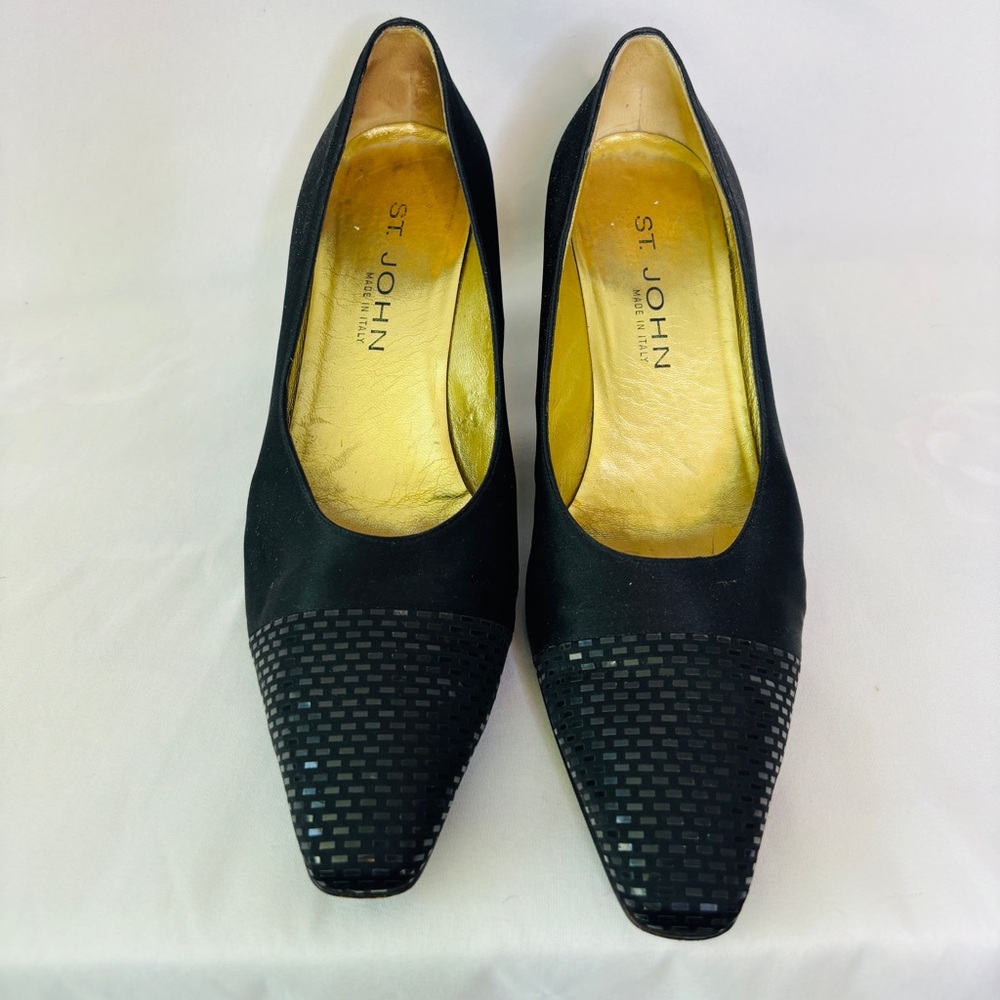 St.‎ John made in Italy Vintage Black Satin Pumps w/Sequins - 9.5